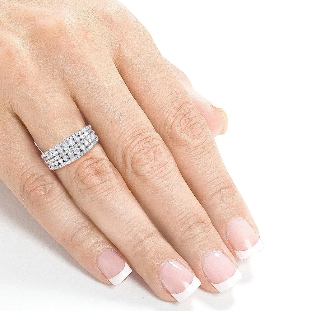 Luxurious Geometric Copper Inlay Artificial Diamond Rings 1 Piece