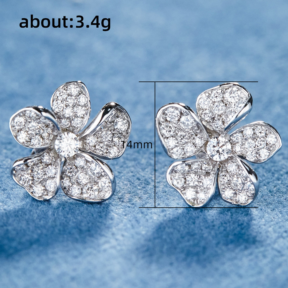 Shiny Flower Copper Inlaid Zircon Zircon Ear Studs 1 Pair