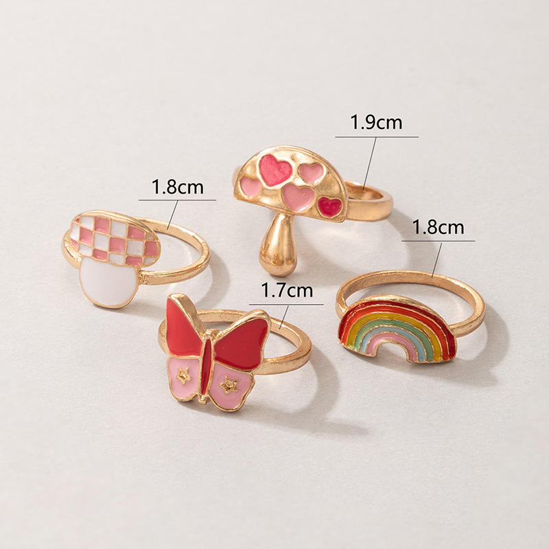 7 Pieces Fashion Butterfly Alloy Inlay Rhinestones Unisex Rings