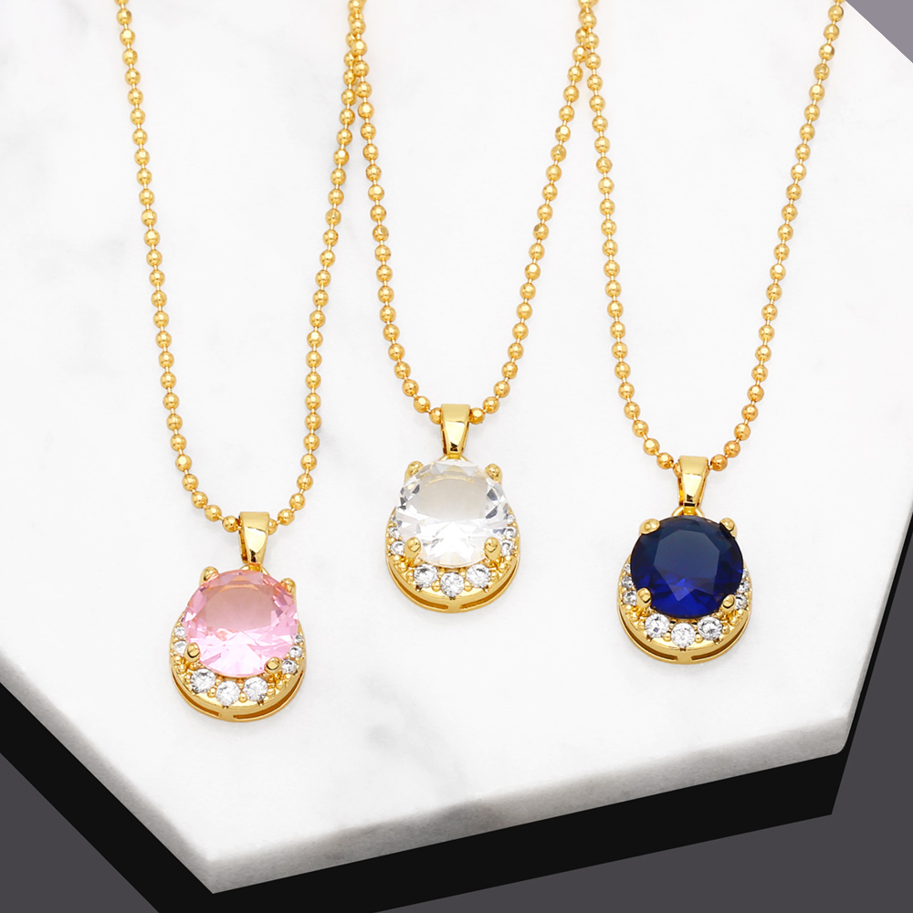 Simple Style Round Copper Gold Plated Zircon Pendant Necklace 1 Piece
