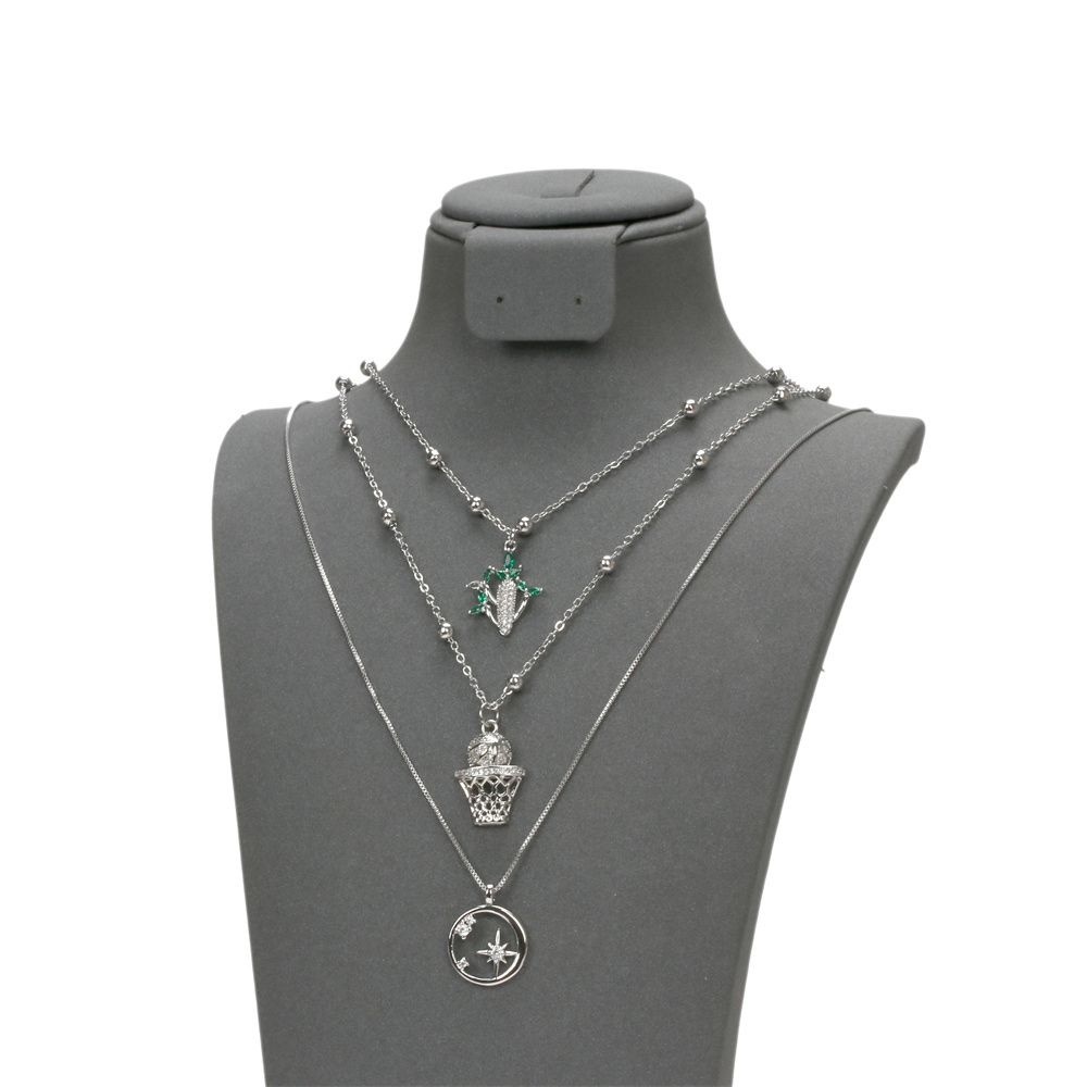 Fashion Cactus Star Basketball Copper Inlay Zircon Pendant Necklace 1 Piece