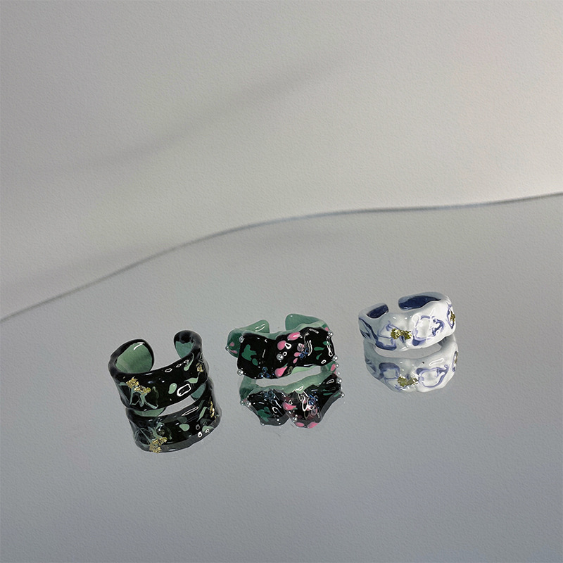 Fashion Color Block Silver Plated Irregular Enamel Womenu0027S Rings