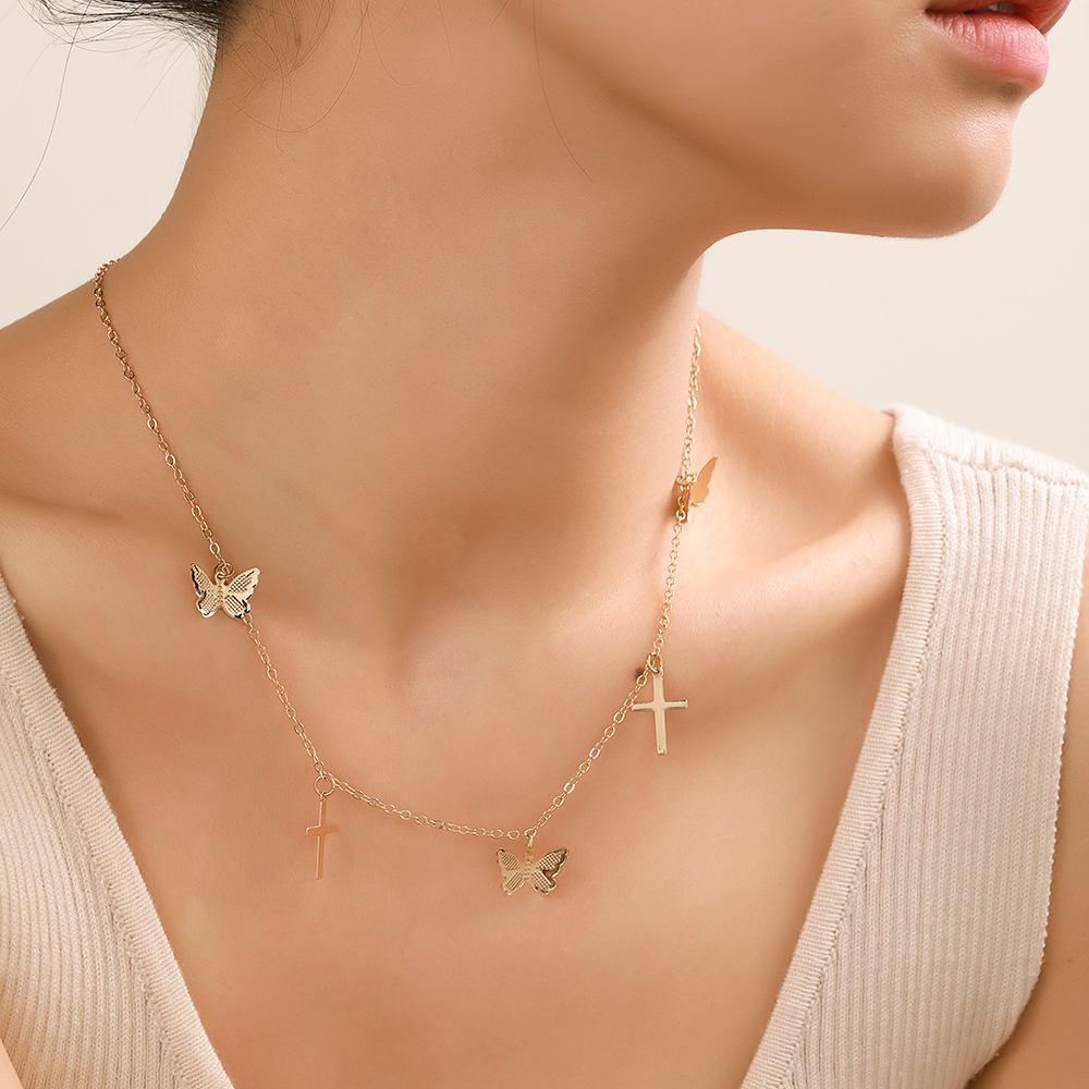 Elegant Cross Butterfly Alloy Plating Womenu0027S Necklace 1 Piece