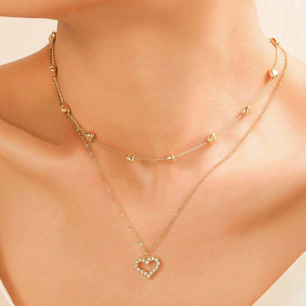 Sweet Heart Shape Alloy Plating Artificial Diamond Womenu0027S Layered Necklaces 1 Piece