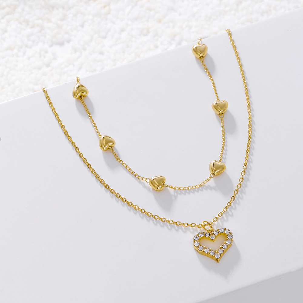 Sweet Heart Shape Alloy Plating Artificial Diamond Womenu0027S Layered Necklaces 1 Piece