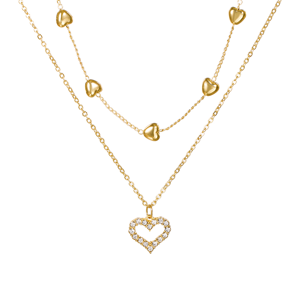 Sweet Heart Shape Alloy Plating Artificial Diamond Womenu0027S Layered Necklaces 1 Piece