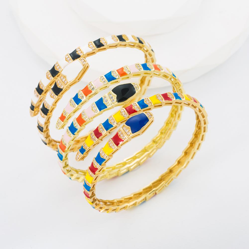 Vintage Style Snake Copper Enamel Zircon Bangle 1 Piece