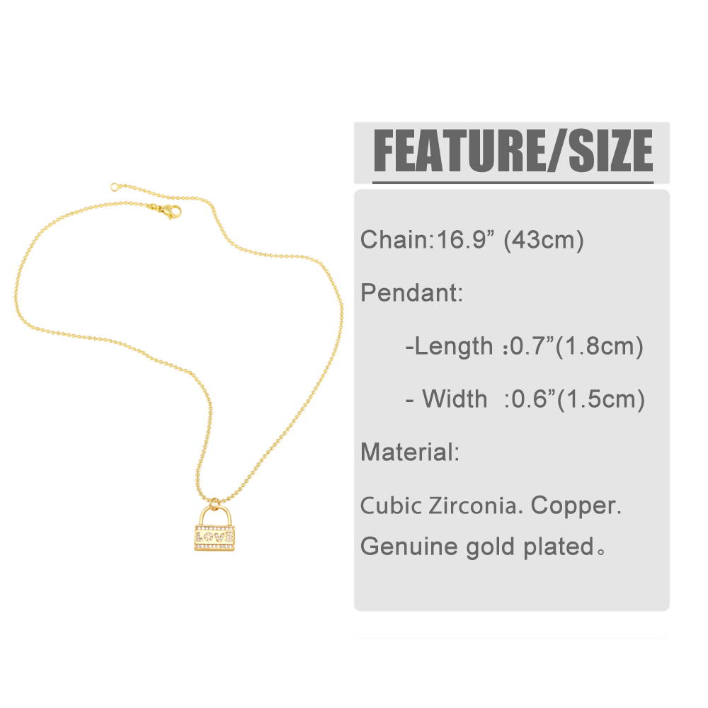 Retro Heart Shape Lock Copper Gold Plated Zircon Pendant Necklace 1 Piece
