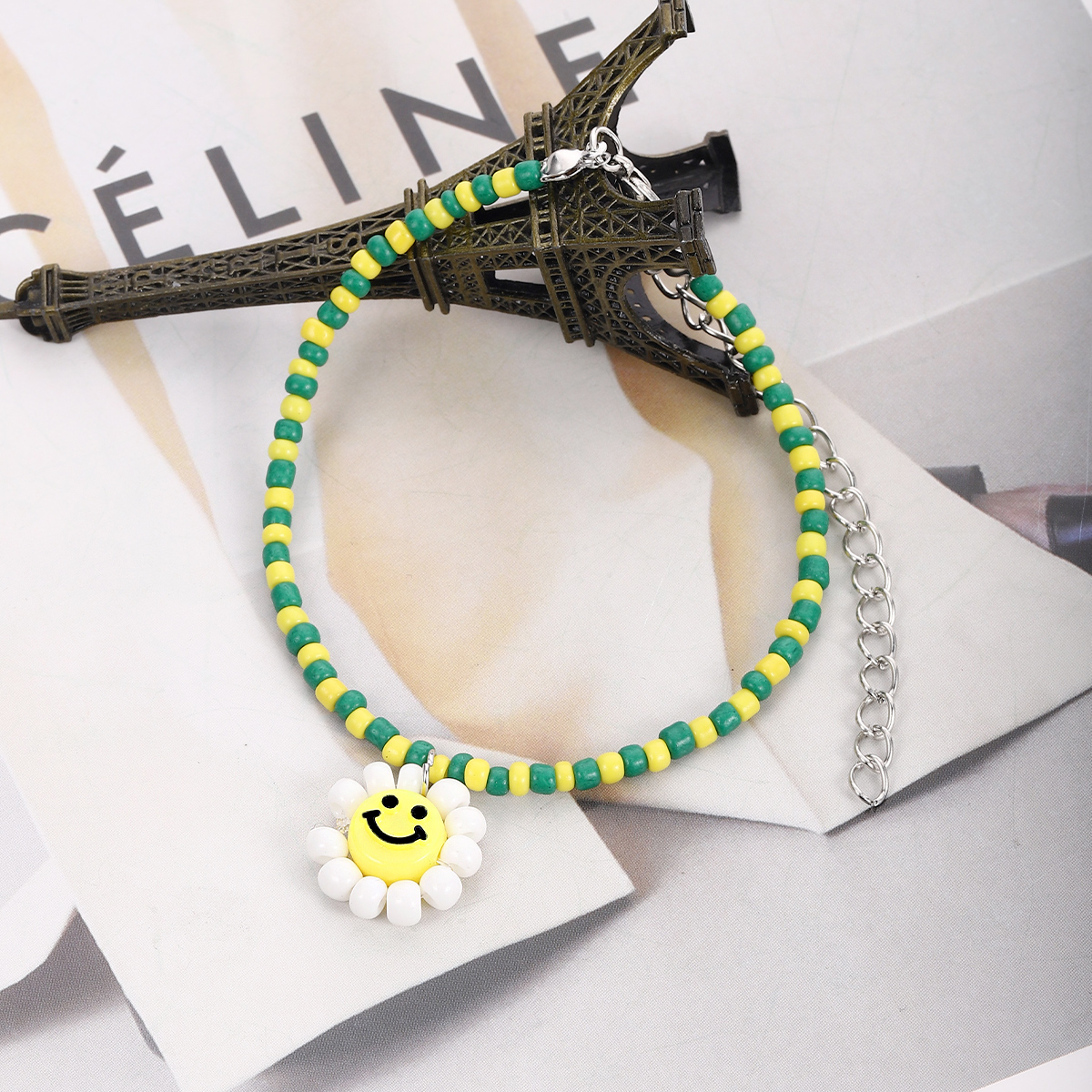 Pastoral Smiley Face Flower Beaded Synthetic Resin Knitting Patchwork Womenu0027S Bracelets Necklace