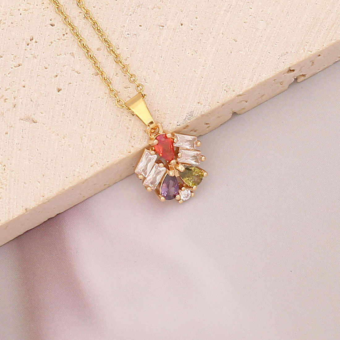 Fashion Leaf Flower Bell Copper Plating Zircon Pendant Necklace 1 Piece