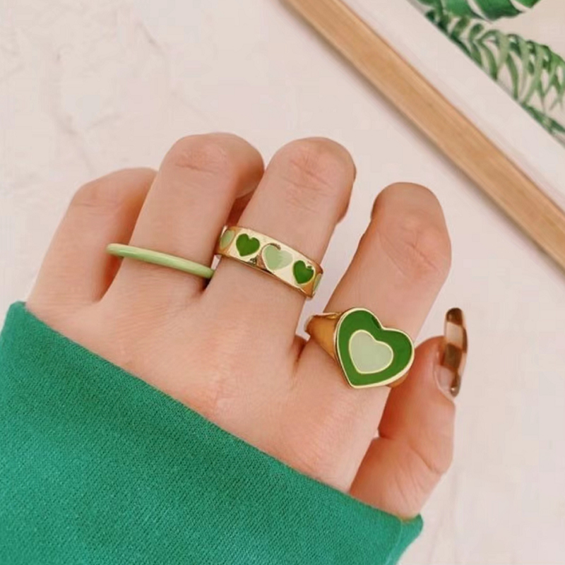 Simple Style Heart Shape Alloy Enamel Plating Unisex Rings 3 Piece Set