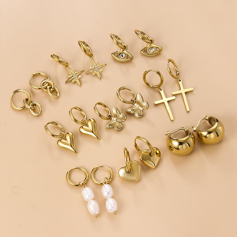 Fashion Cross Devilu0027S Eye Heart Shape Stainless Steel Butterfly Gold Plated Artificial Pearls Rh