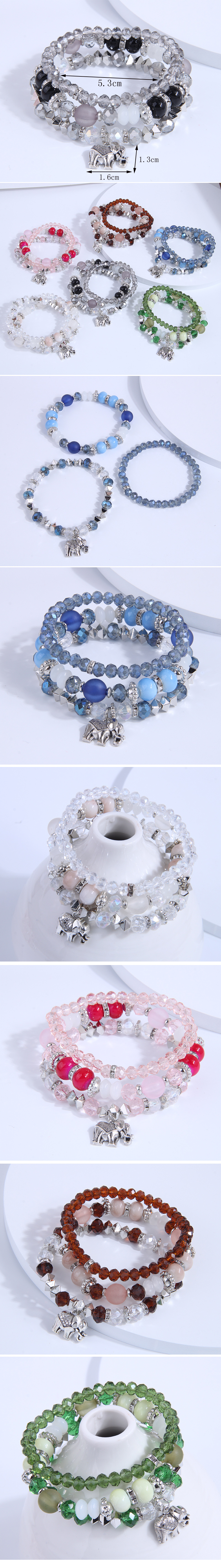 Fashion Round Elephant Alloy Glass Beaded Layered Patchwork Womenu0027S Bracelets 1 Piece