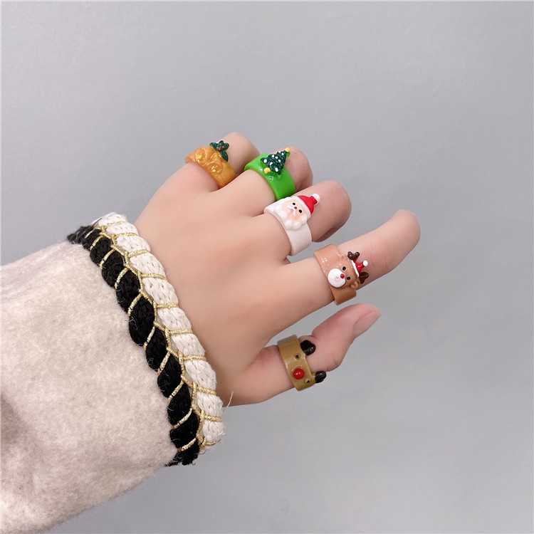 Cartoon Style Christmas Tree Santa Claus Elk Resin Womenu0027S Rings