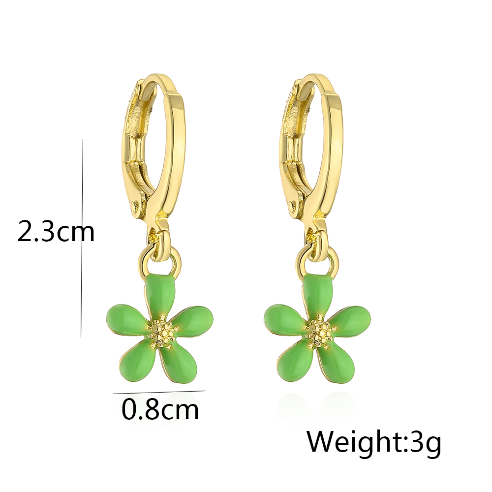 Fashion Flower Copper Enamel Gold Plated Dangling Earrings 1 Pair