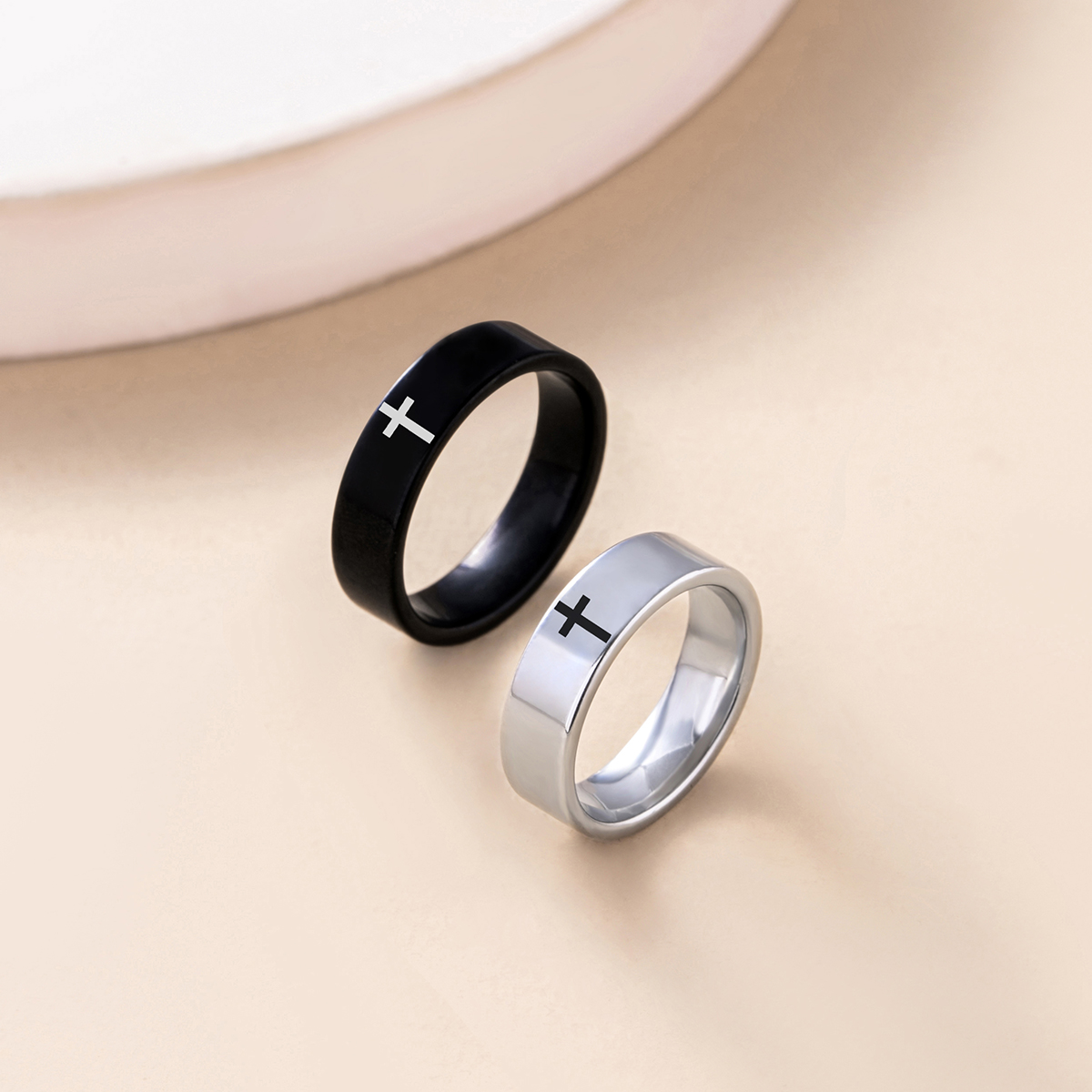 Hip-Hop Cross Stainless Steel Plating Rings 1 Pair