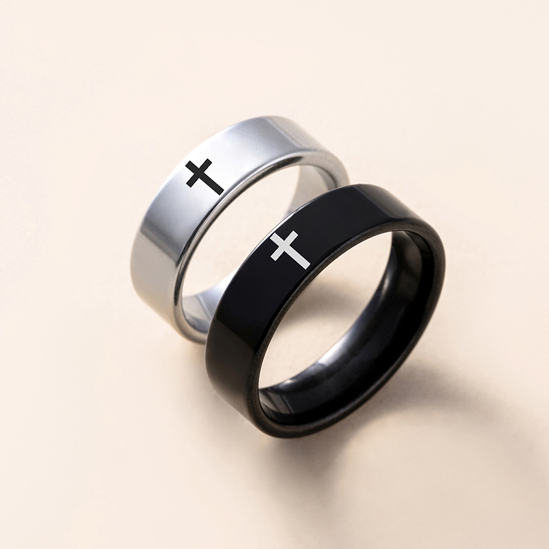 Hip-Hop Cross Stainless Steel Plating Rings 1 Pair