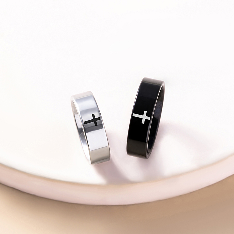 Hip-Hop Cross Stainless Steel Plating Rings 1 Pair