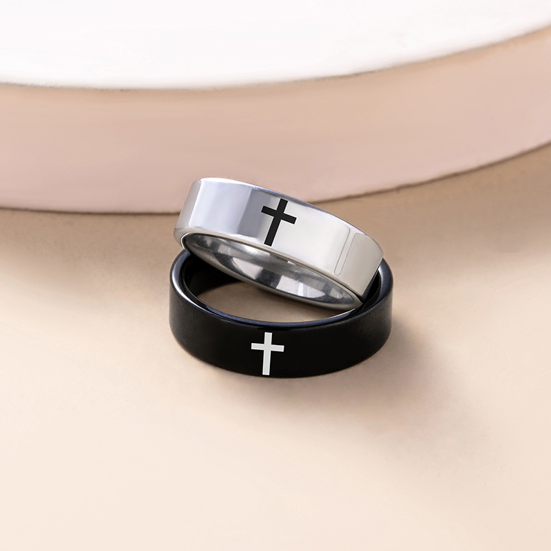 Hip-Hop Cross Stainless Steel Plating Rings 1 Pair