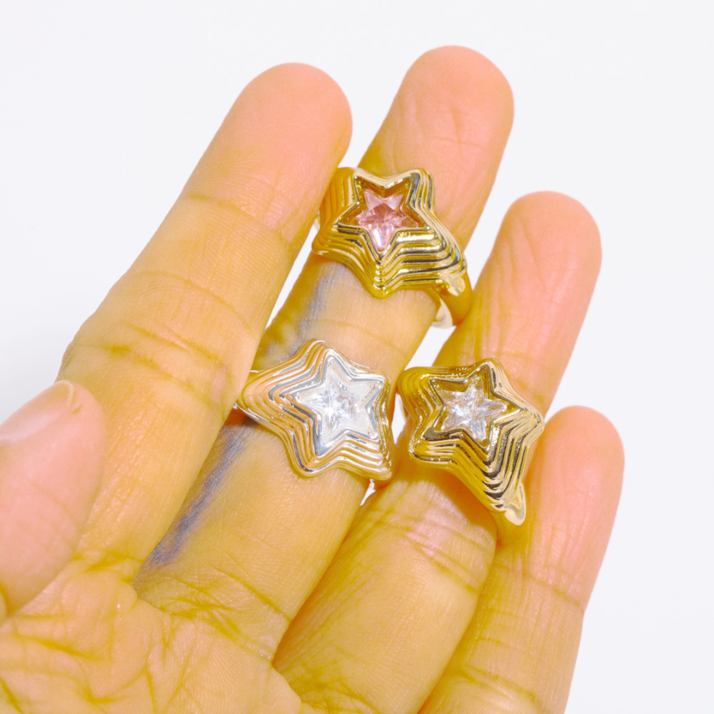 Fashion Star Copper Plating Inlay Zircon Rings 1 Piece