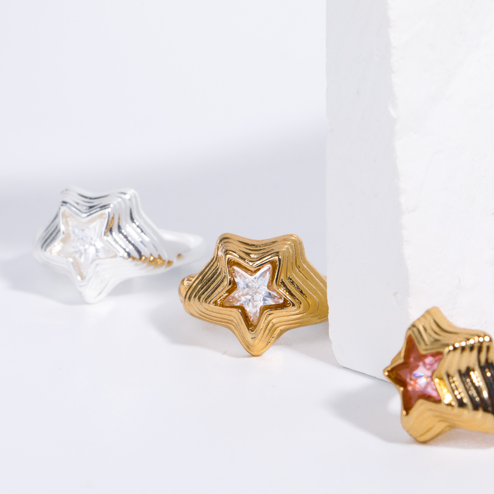 Fashion Star Copper Plating Inlay Zircon Rings 1 Piece