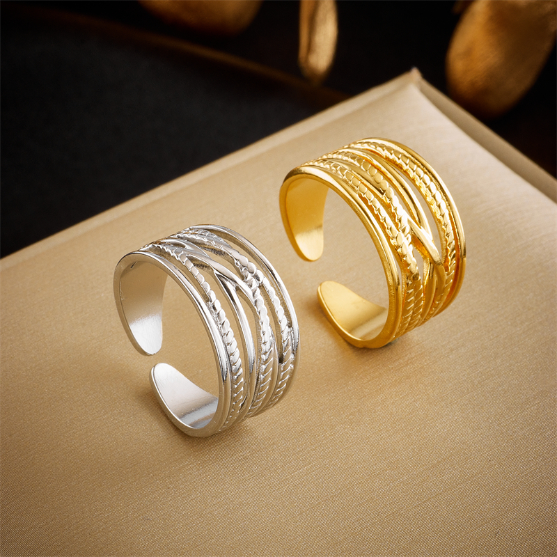 Basic Cross Star Titanium Steel Gold Plated Open Ring 1 Piece