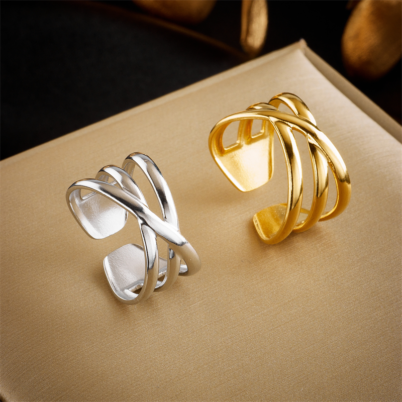 Basic Cross Star Titanium Steel Gold Plated Open Ring 1 Piece