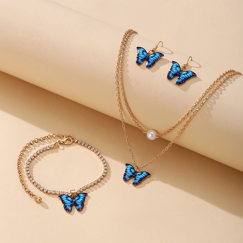 Fashion Butterfly Alloy Inlay Artificial Gemstones Womenu0027S Bracelets Earrings Necklace 3 Piece S