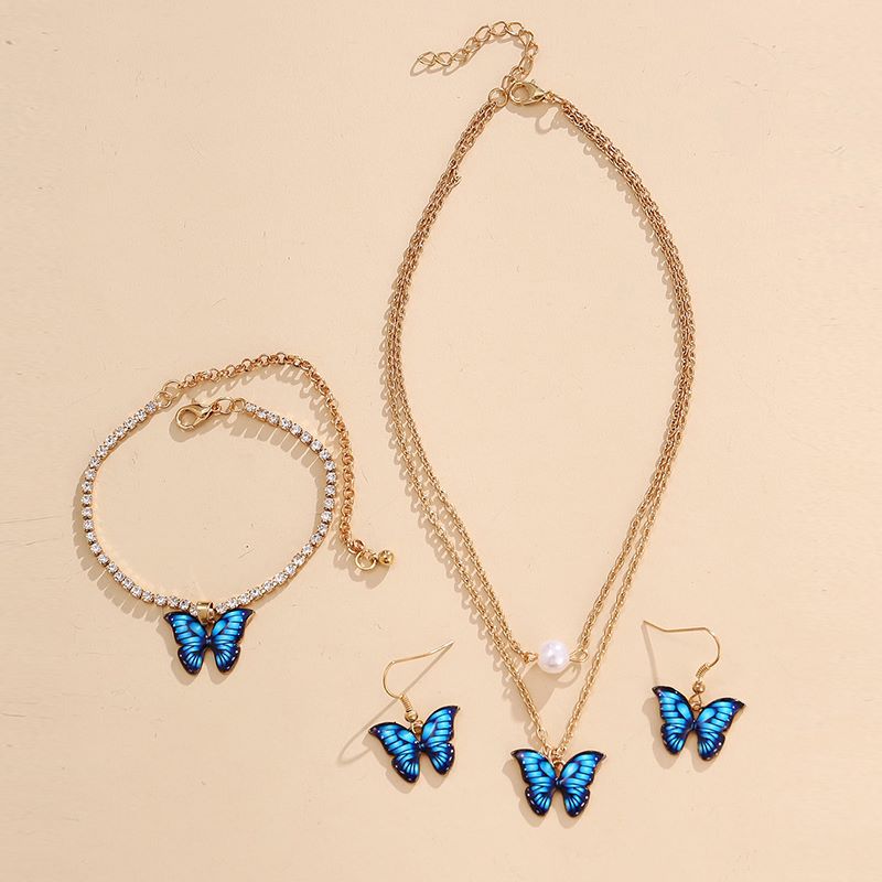 Fashion Butterfly Alloy Inlay Artificial Gemstones Womenu0027S Bracelets Earrings Necklace 3 Piece S