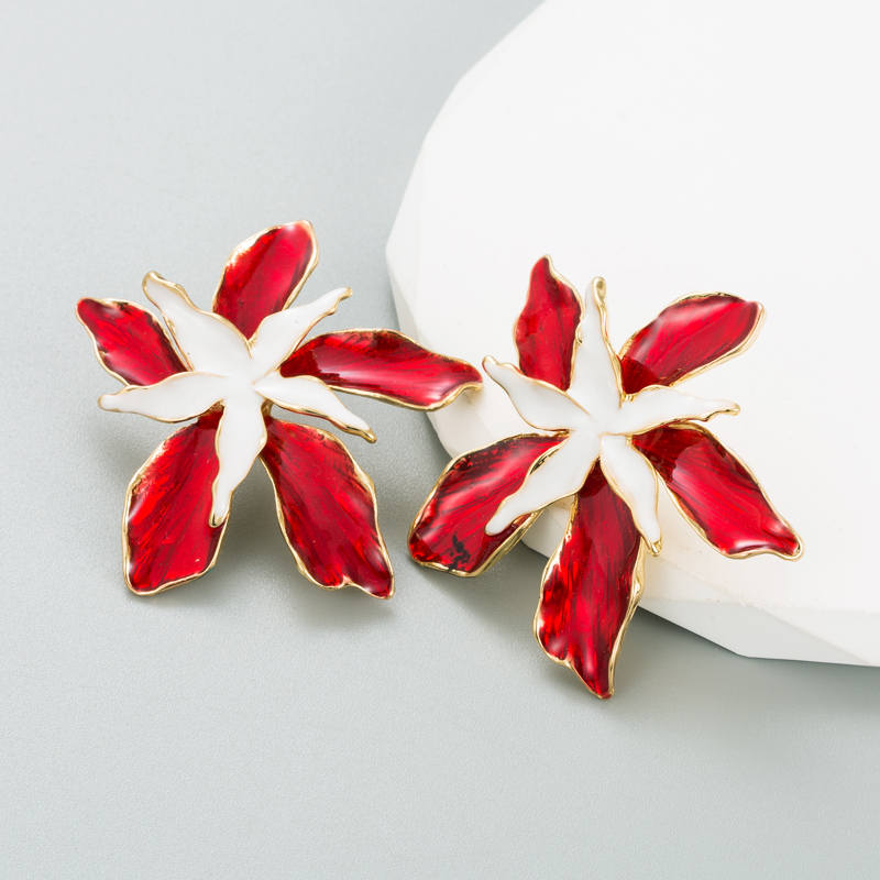 Romantic Petal Alloy Enamel Gold Plated Womenu0027S Earrings 1 Pair