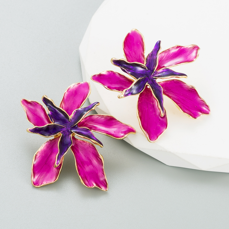 Romantic Petal Alloy Enamel Gold Plated Womenu0027S Earrings 1 Pair