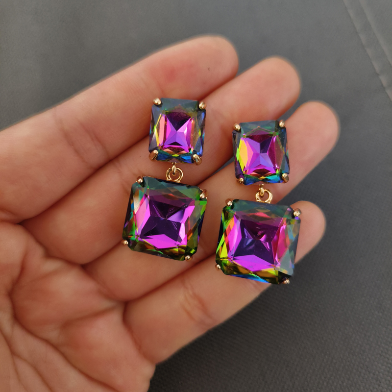 Fashion Square Alloy Glass Inlay Artificial Gemstones Womenu0027S Drop Earrings 1 Pair