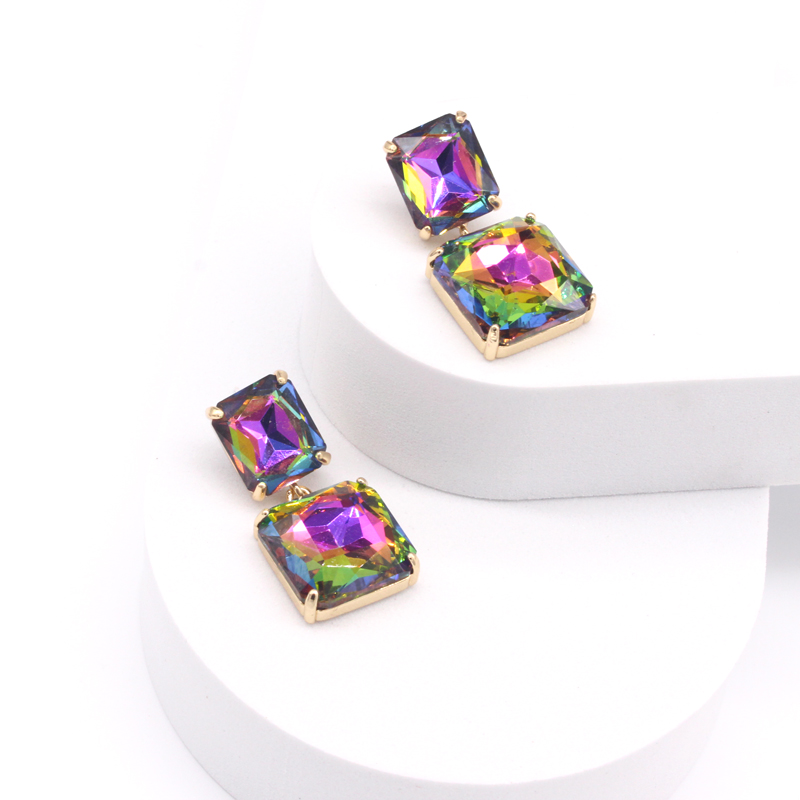 Fashion Square Alloy Glass Inlay Artificial Gemstones Womenu0027S Drop Earrings 1 Pair