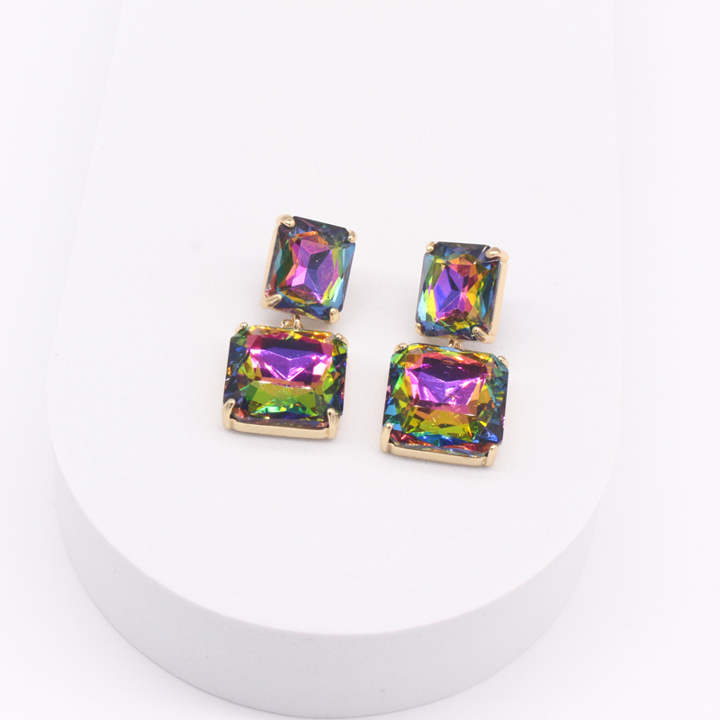 Fashion Square Alloy Glass Inlay Artificial Gemstones Womenu0027S Drop Earrings 1 Pair