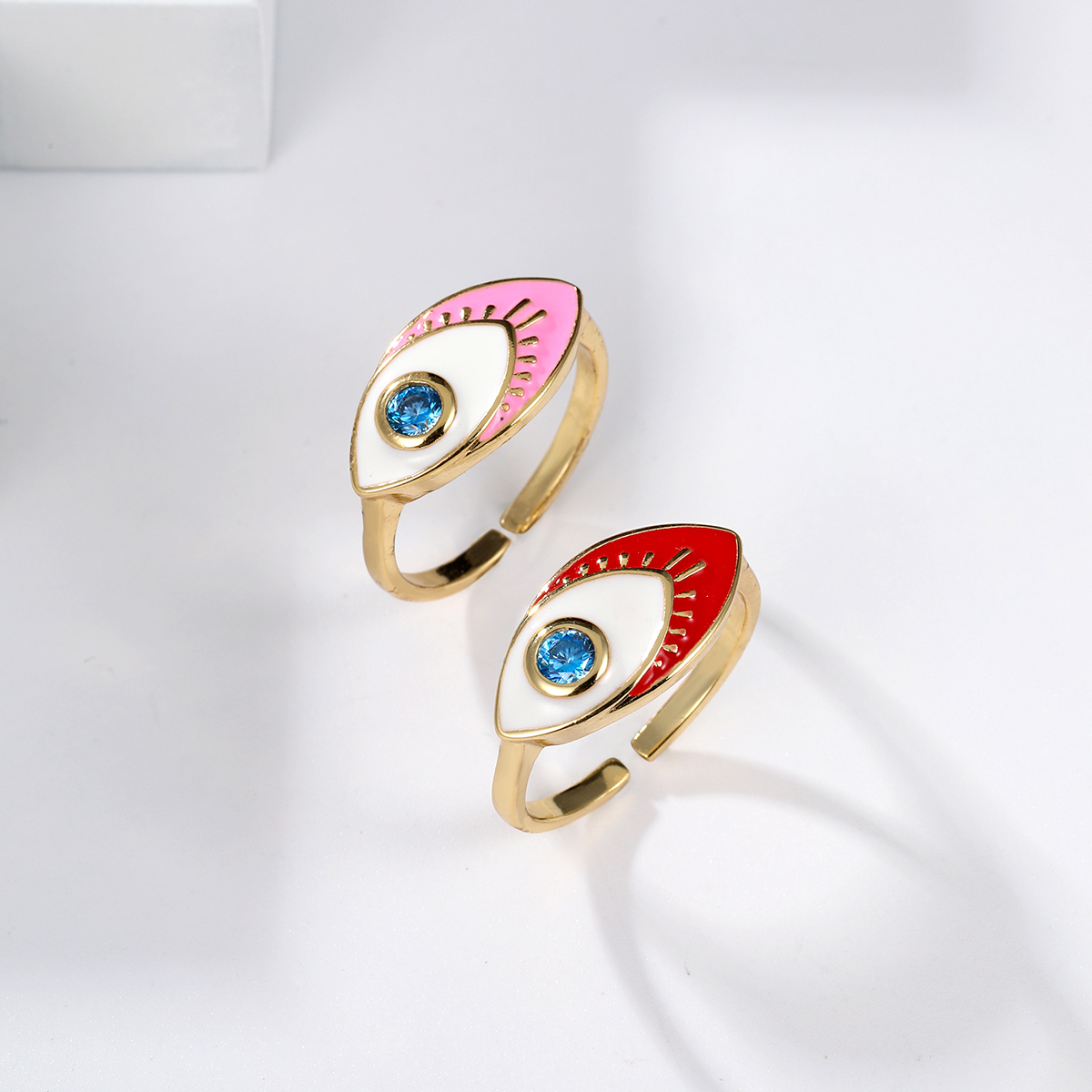 Fashion Eye Copper Enamel Gold Plated Zircon Open Ring 1 Piece