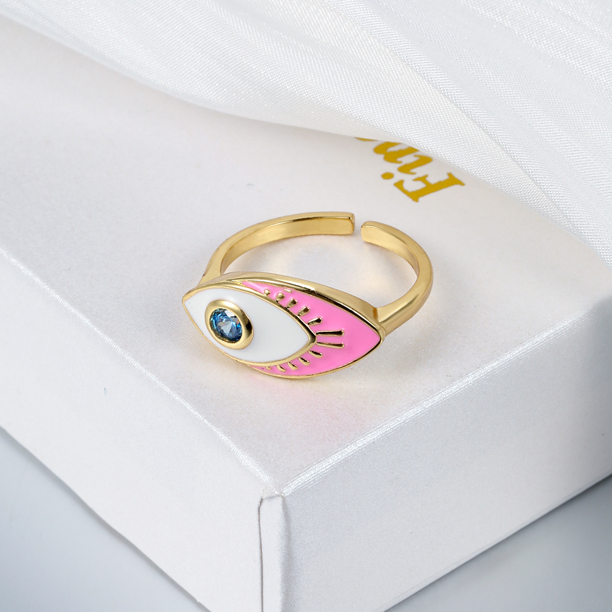 Fashion Eye Copper Enamel Gold Plated Zircon Open Ring 1 Piece