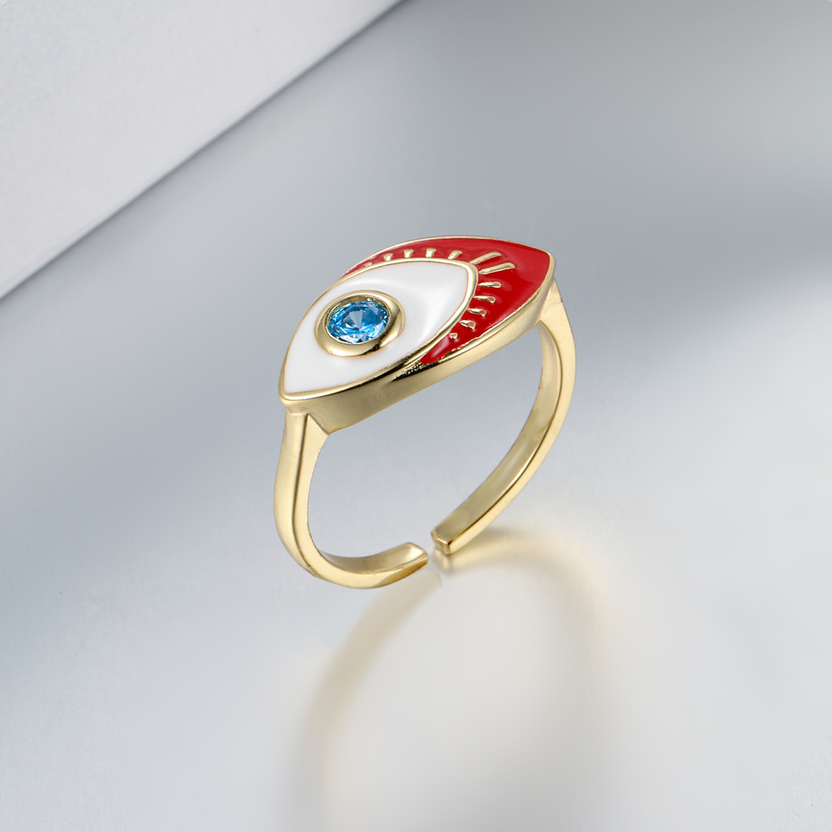 Fashion Eye Copper Enamel Gold Plated Zircon Open Ring 1 Piece