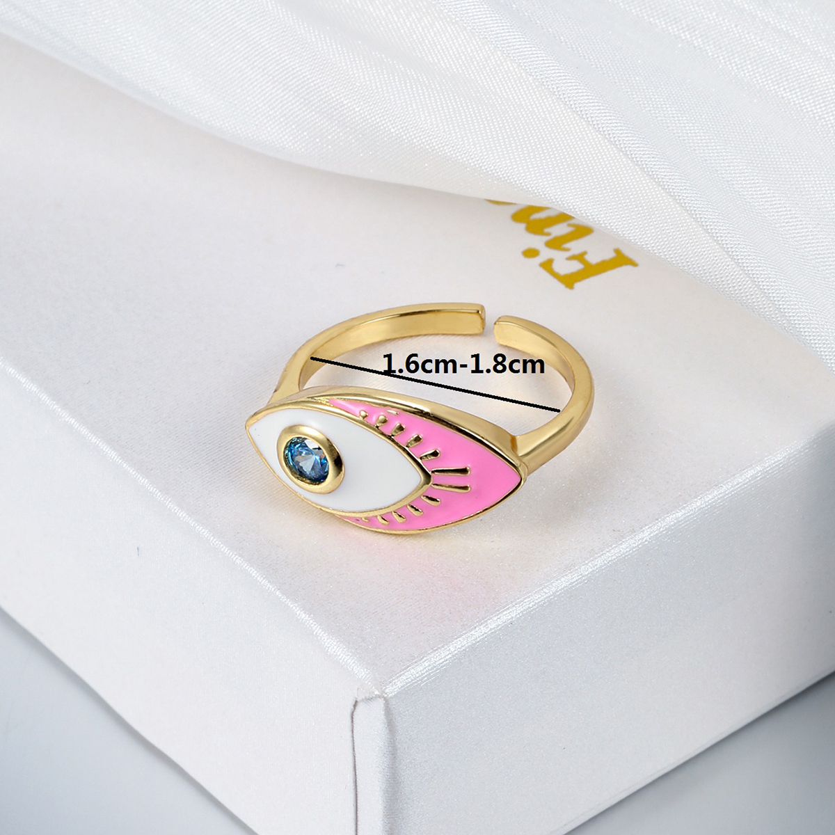 Fashion Eye Copper Enamel Gold Plated Zircon Open Ring 1 Piece