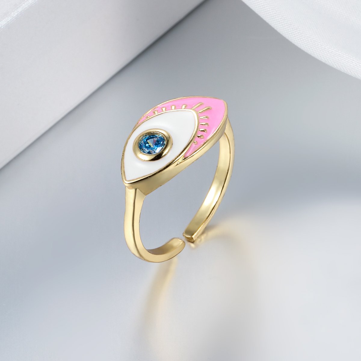 Fashion Eye Copper Enamel Gold Plated Zircon Open Ring 1 Piece