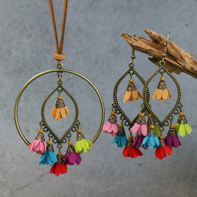 Classic Style Geometric Dreamcatcher Alloy rope Hollow Out Unisex Earrings Necklace 1 Set