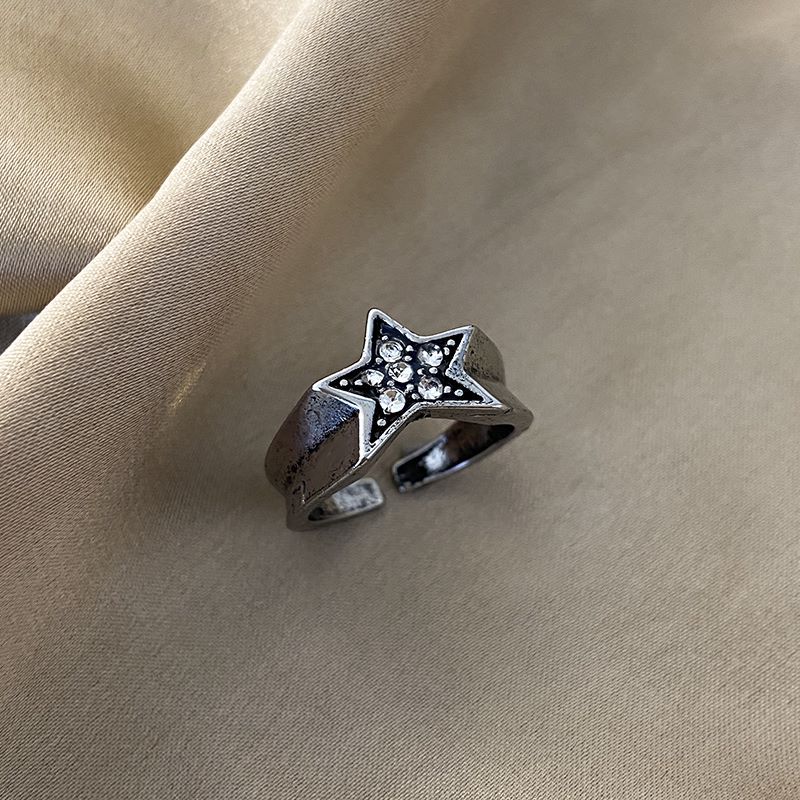 Retro Pentagram Alloy Inlay Artificial Diamond Womenu0027S Open Ring 1 Piece