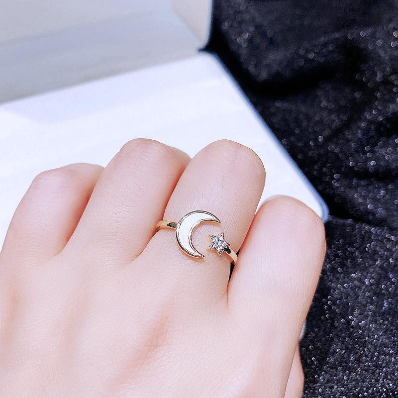 Fashion Moon Brass Gold Plated Zircon Open Ring 1 Piece