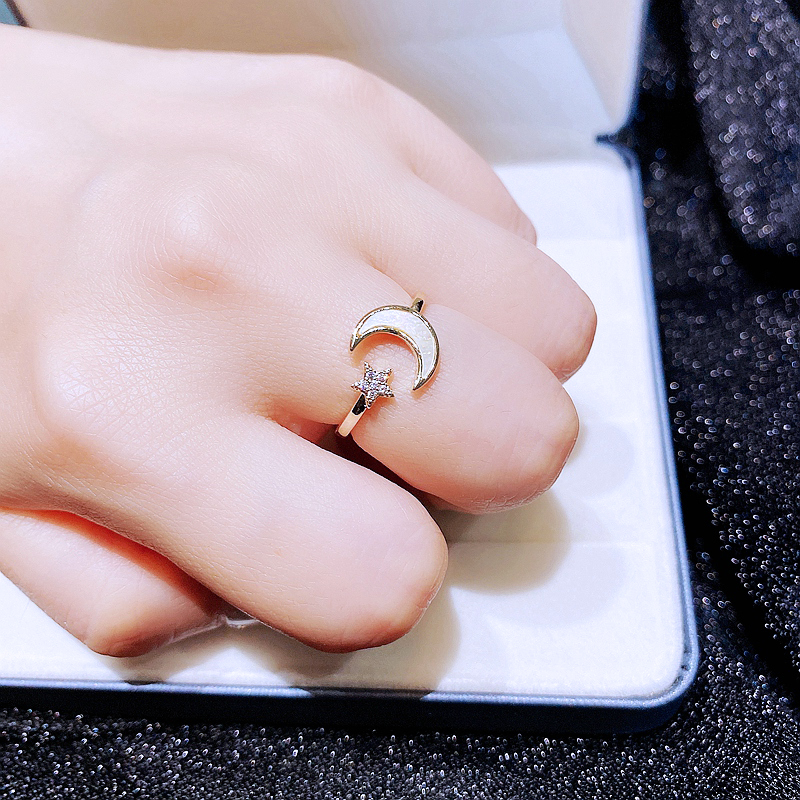 Fashion Moon Brass Gold Plated Zircon Open Ring 1 Piece