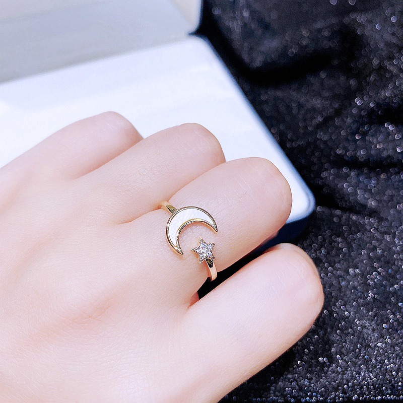 Fashion Moon Brass Gold Plated Zircon Open Ring 1 Piece