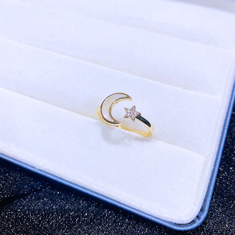 Fashion Moon Brass Gold Plated Zircon Open Ring 1 Piece