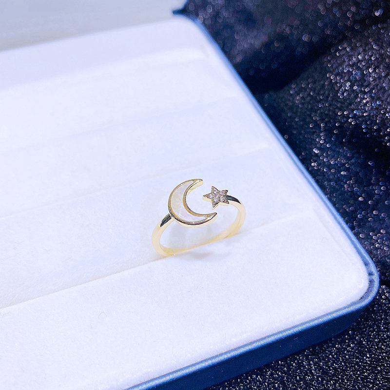 Fashion Moon Brass Gold Plated Zircon Open Ring 1 Piece