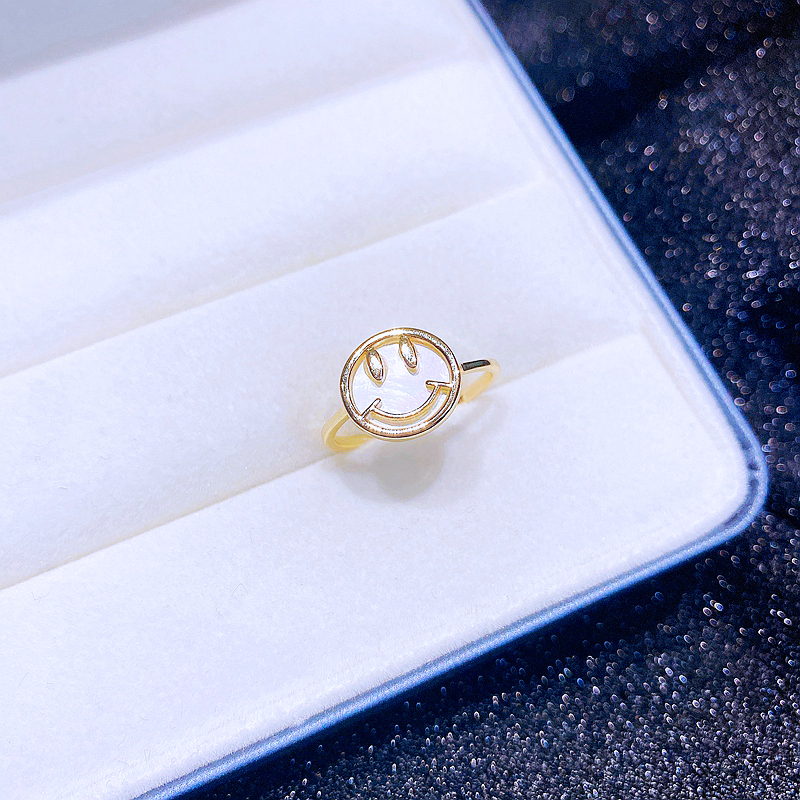 Sweet Smiley Face Brass Gold Plated Shell Open Ring 1 Piece