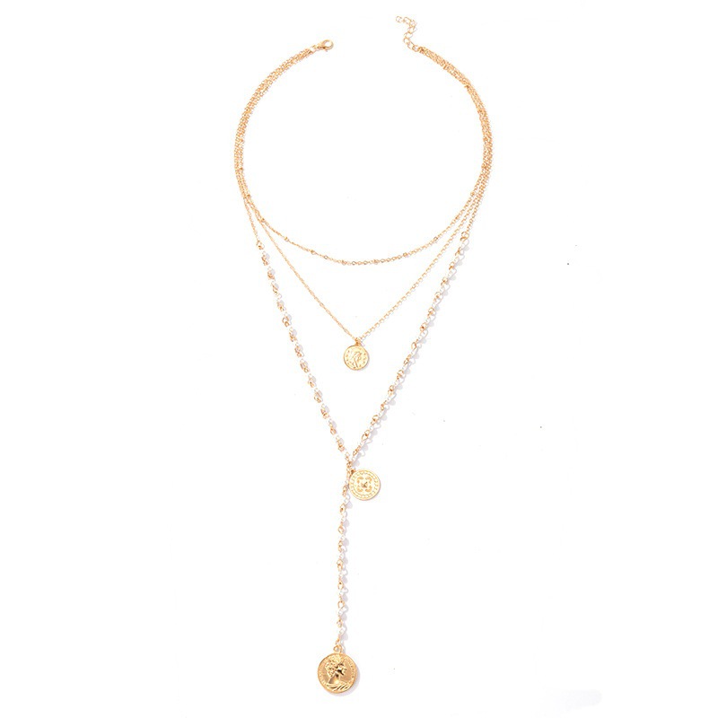 Fashion Portrait Geometric Alloy Layered Plating Artificial Pearls Unisex Pendant Necklace 1 Piece