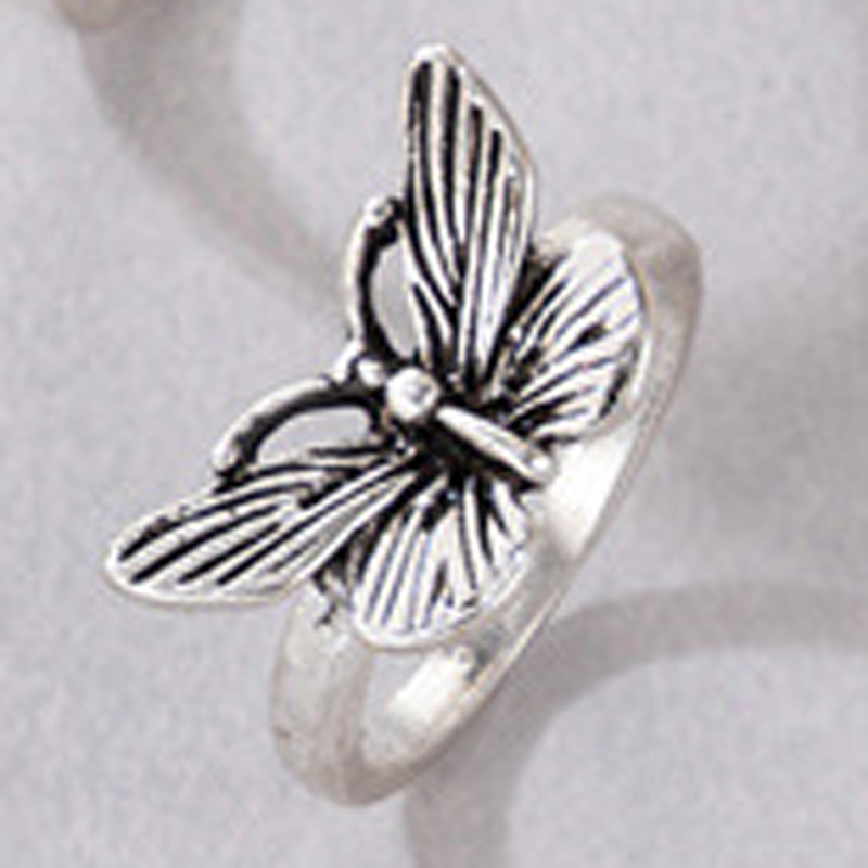 Hip-Hop Cross Heart Shape Butterfly Alloy Carving Unisex Rings 1 Piece