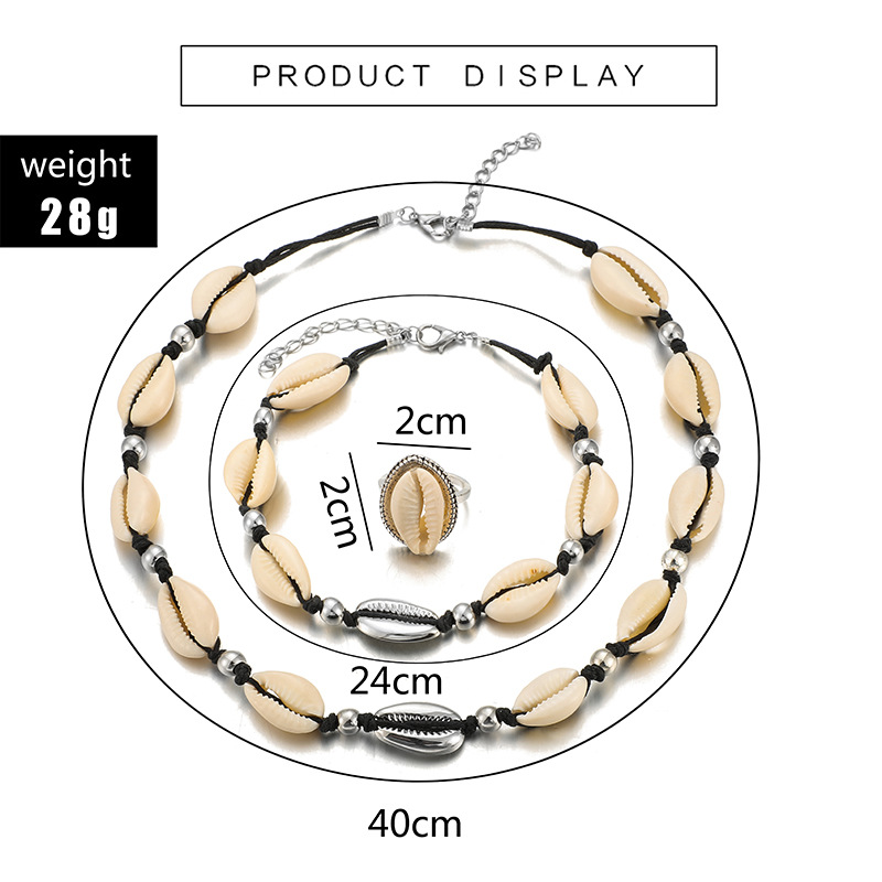 Fashion Geometric Shell Alloy rope Patchwork Unisex Rings Bracelets Necklace 1 Set